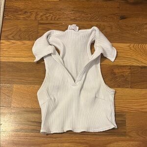 White Ribbed Women's collared Top